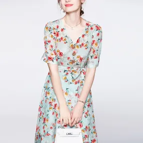 2023 Summer New in Women's Dress High-end Elegant Print Retro Female Casual Loose Dresses Sexy High Waist Women's Party Dress