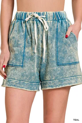 Acid Wash Drawstring Shorts - Various Colors