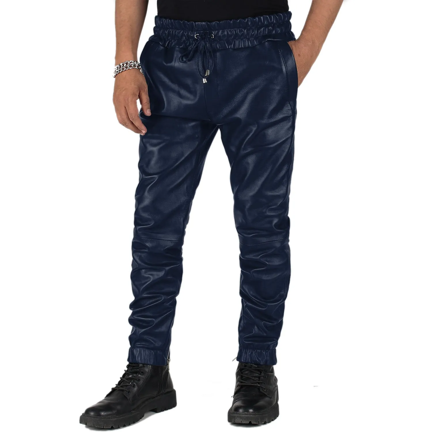 Aethor Men's Blue Faux Leather Pants