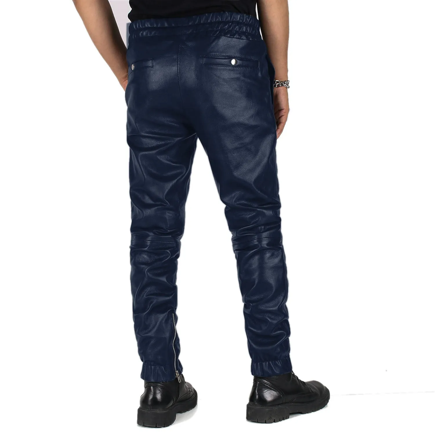 Aethor Men's Blue Faux Leather Pants