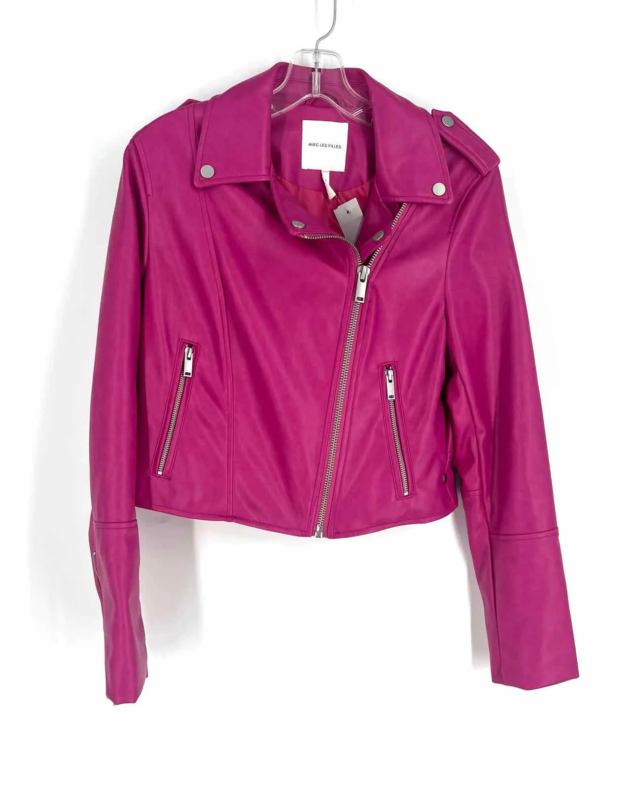 Avec Les Filles Size S Hot Pink/Silver Faux Leather Jackets Jacket