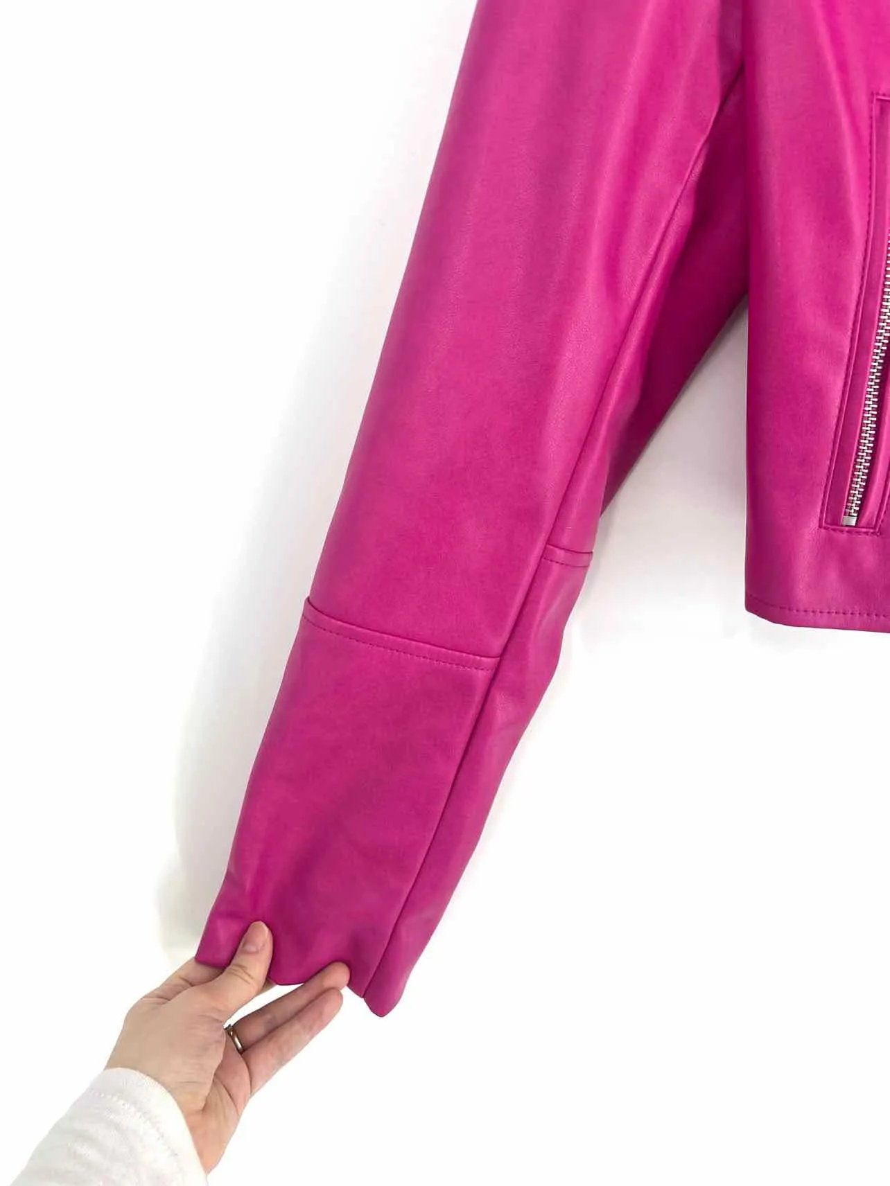 Avec Les Filles Size S Hot Pink/Silver Faux Leather Jackets Jacket