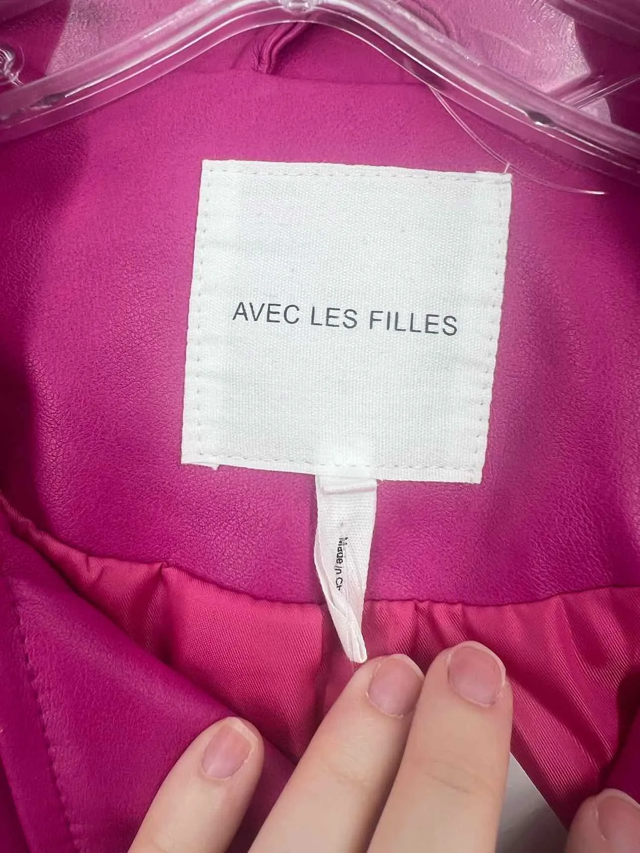 Avec Les Filles Size S Hot Pink/Silver Faux Leather Jackets Jacket