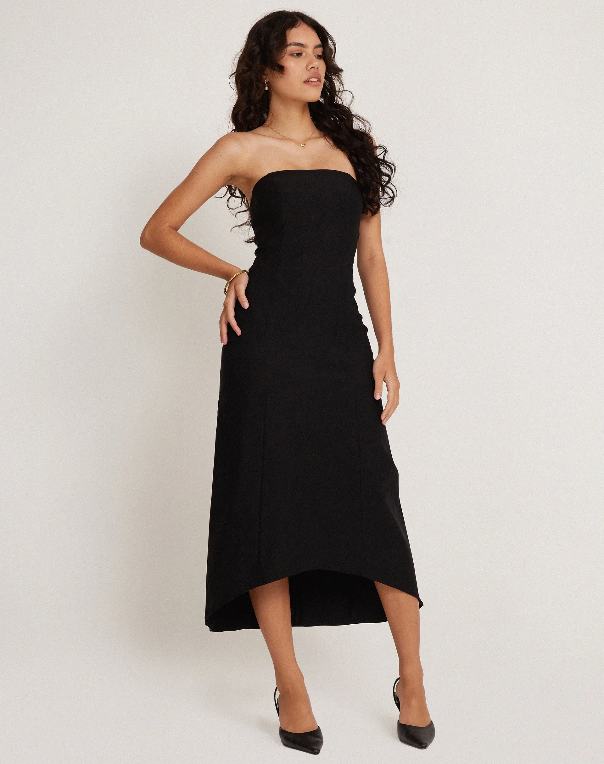 Bellini Bandeau Midi Dress in Black