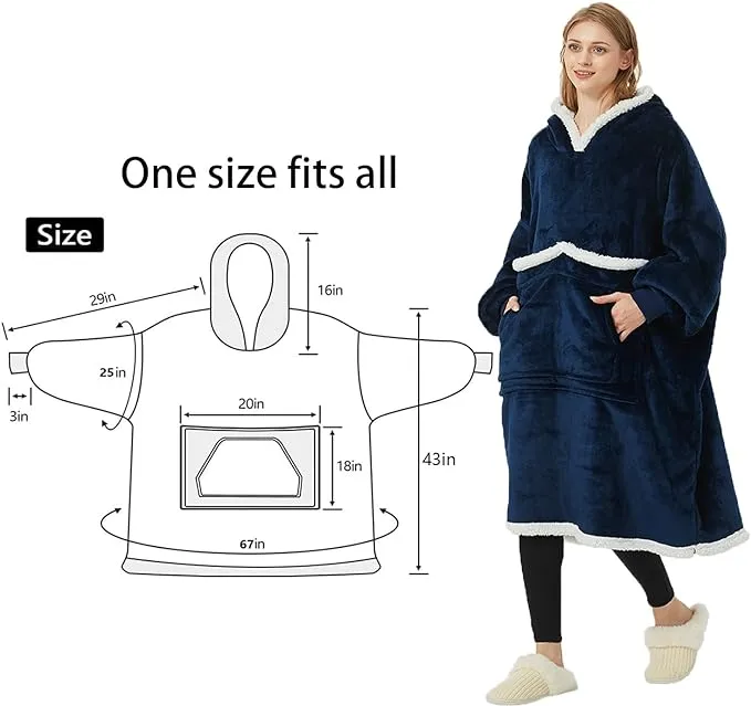 Birity Blanket Hoodie,Super Soft Warm Wear-Resistant Sweatshirt Blankets,Comfortable Enlarged Giant Pocket and Plush Blanket Jumper.One size fits all UK People Include Men,Women,Elderlys,Teenagers.