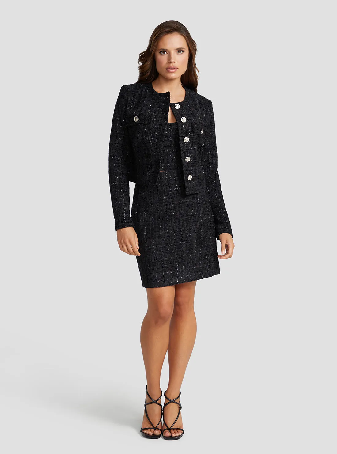 Black Alara Shimmer Tweed Jacket