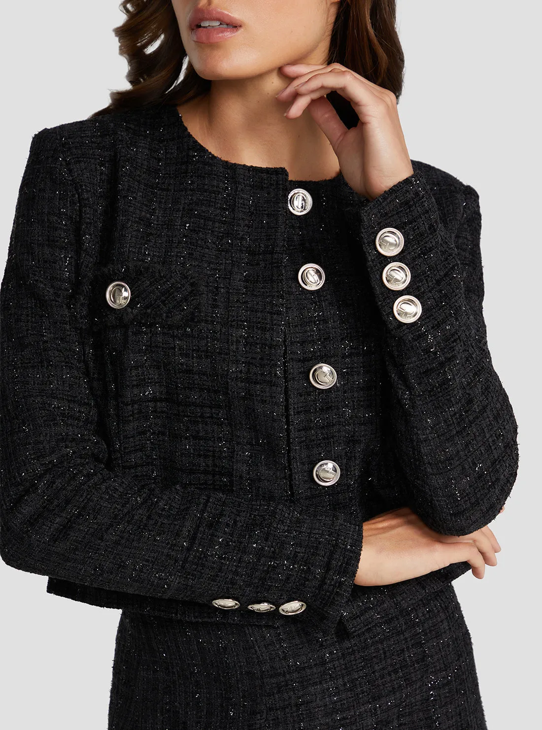 Black Alara Shimmer Tweed Jacket