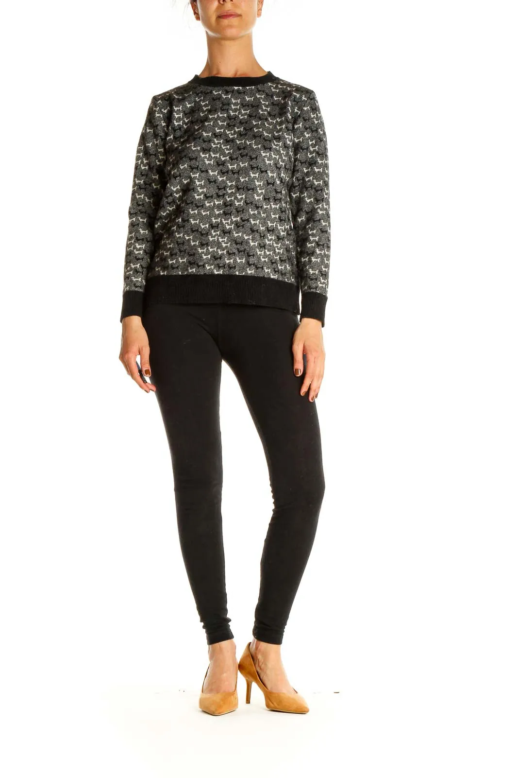 Black Graphic Print Party Sweater