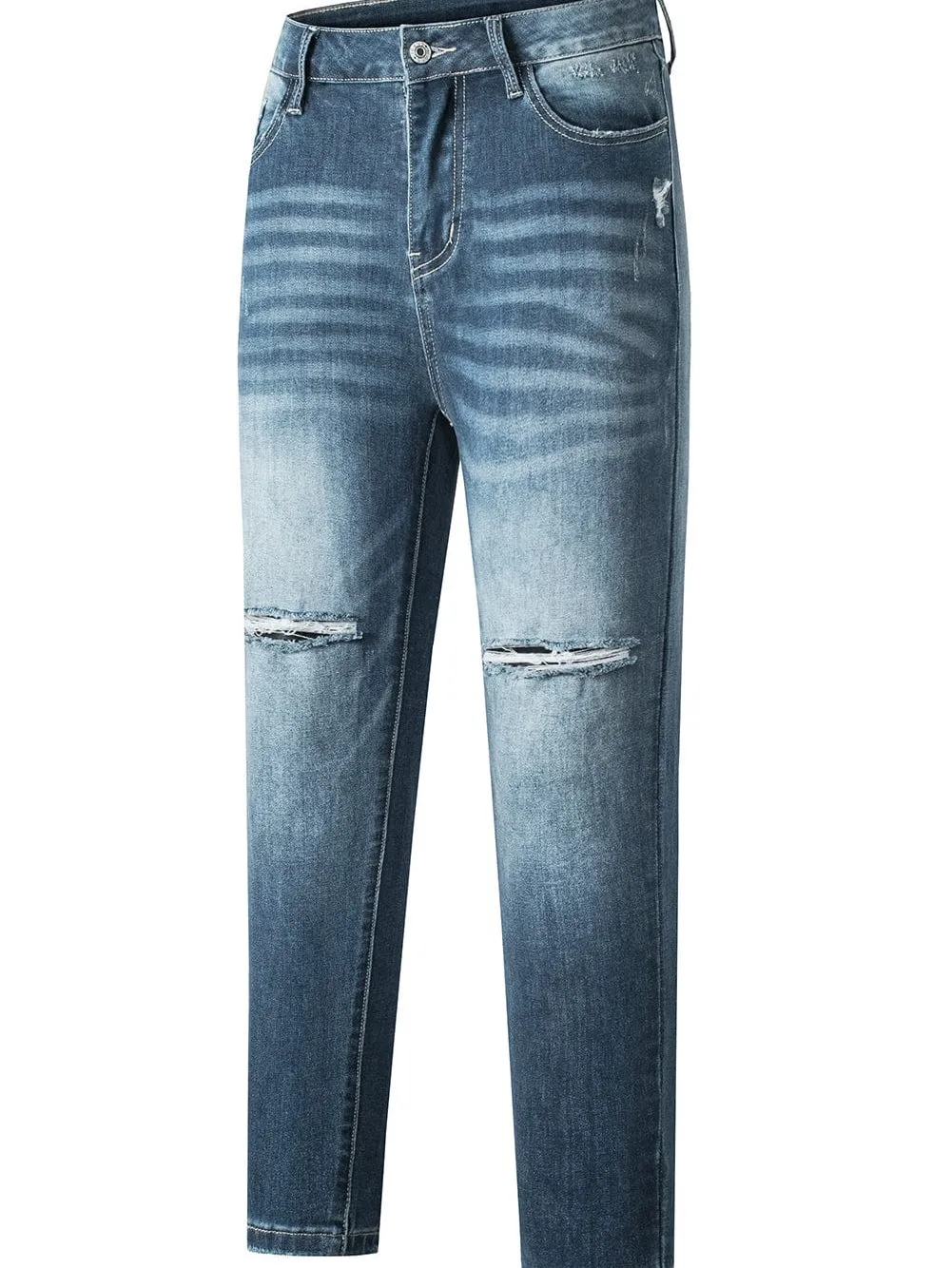 Blue Distressed Ripped Skinny Jeans - Fashionable Distressed Blue Skinny Jeans