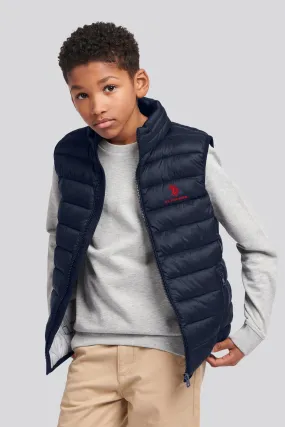 Boys Bound Quilted Gilet in Dark Sapphire Navy / Haute Red DHM