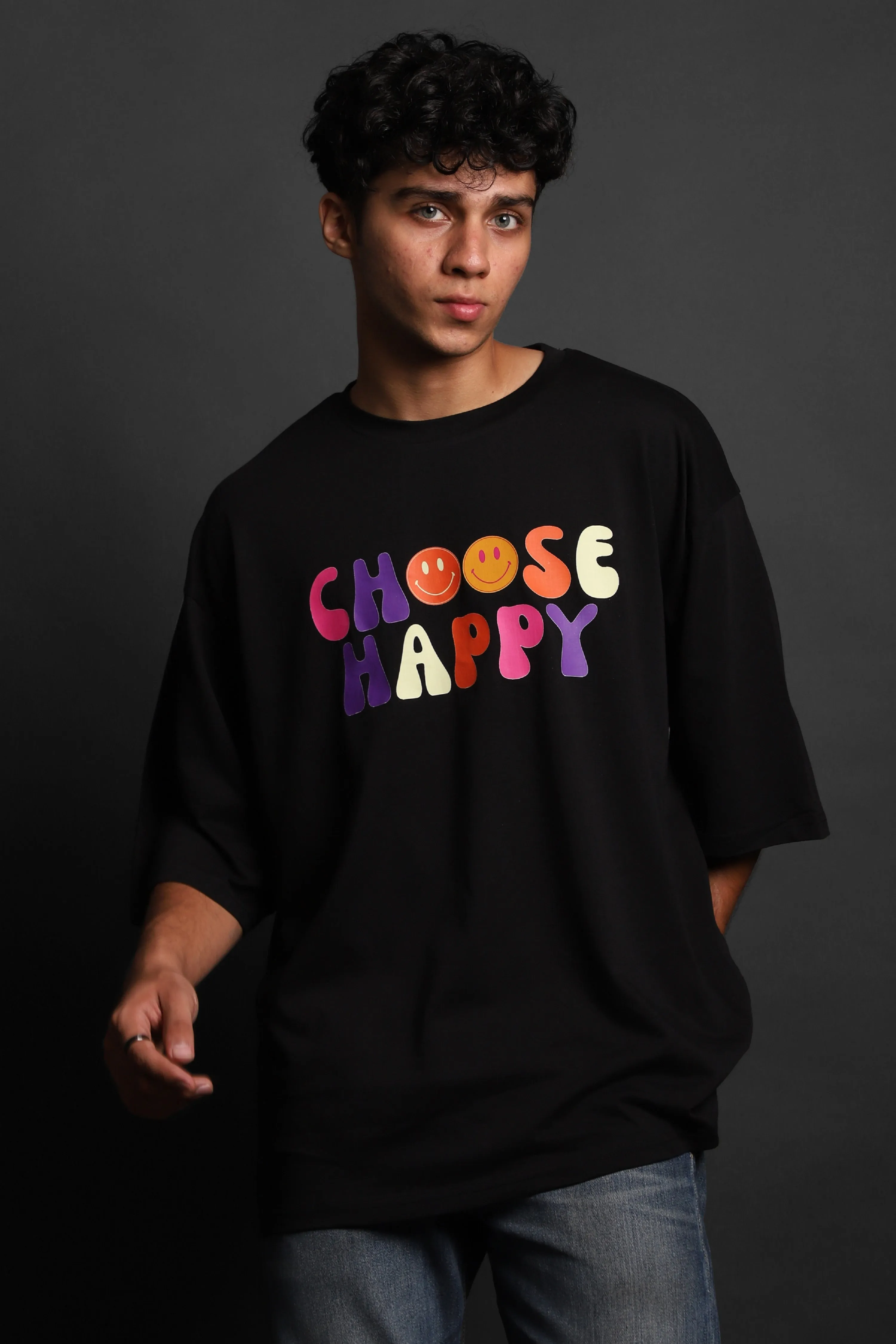 CHOOSE HAPPY MEN'S PRINTED OVER SIZE TEE#16