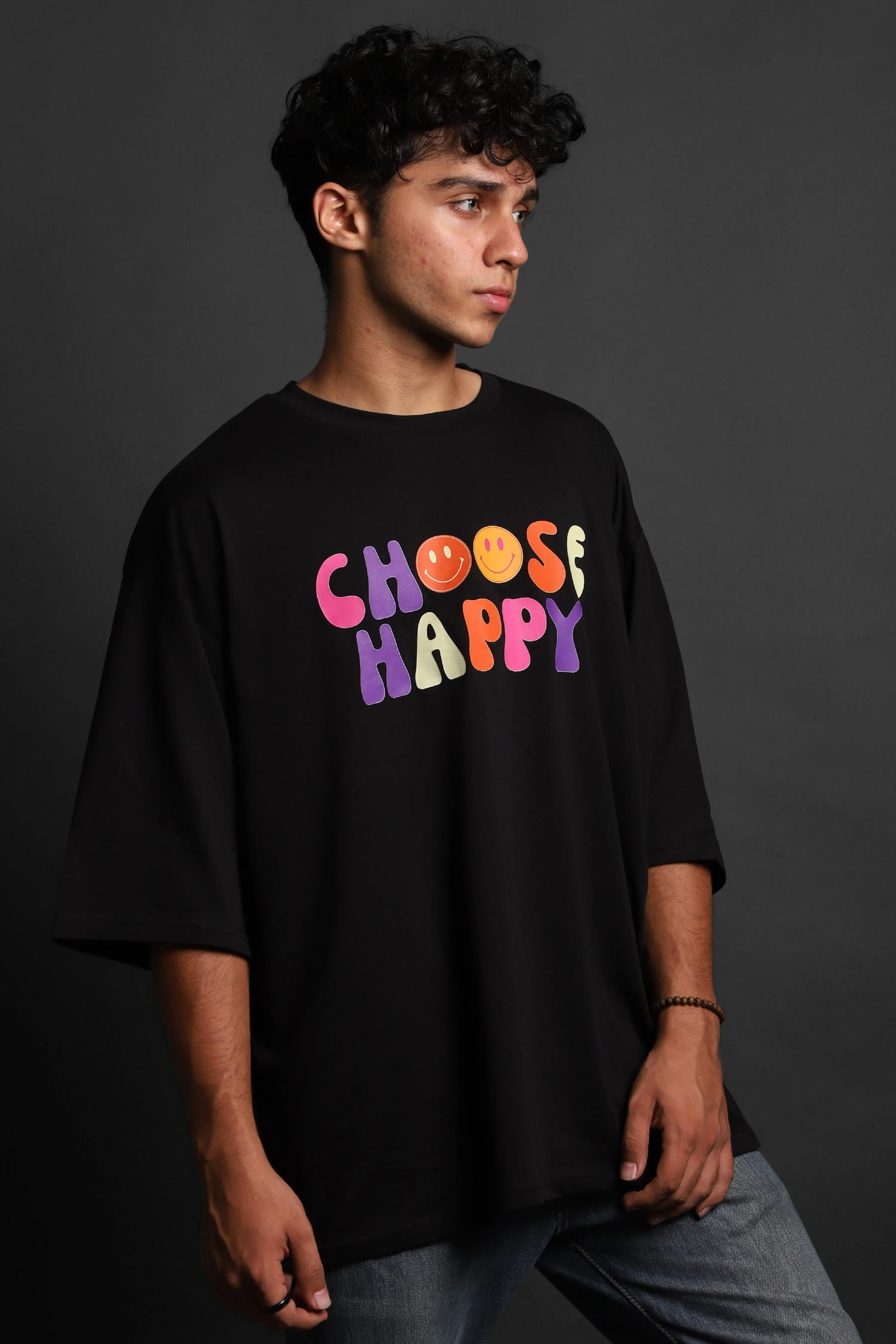 CHOOSE HAPPY MEN'S PRINTED OVER SIZE TEE#16