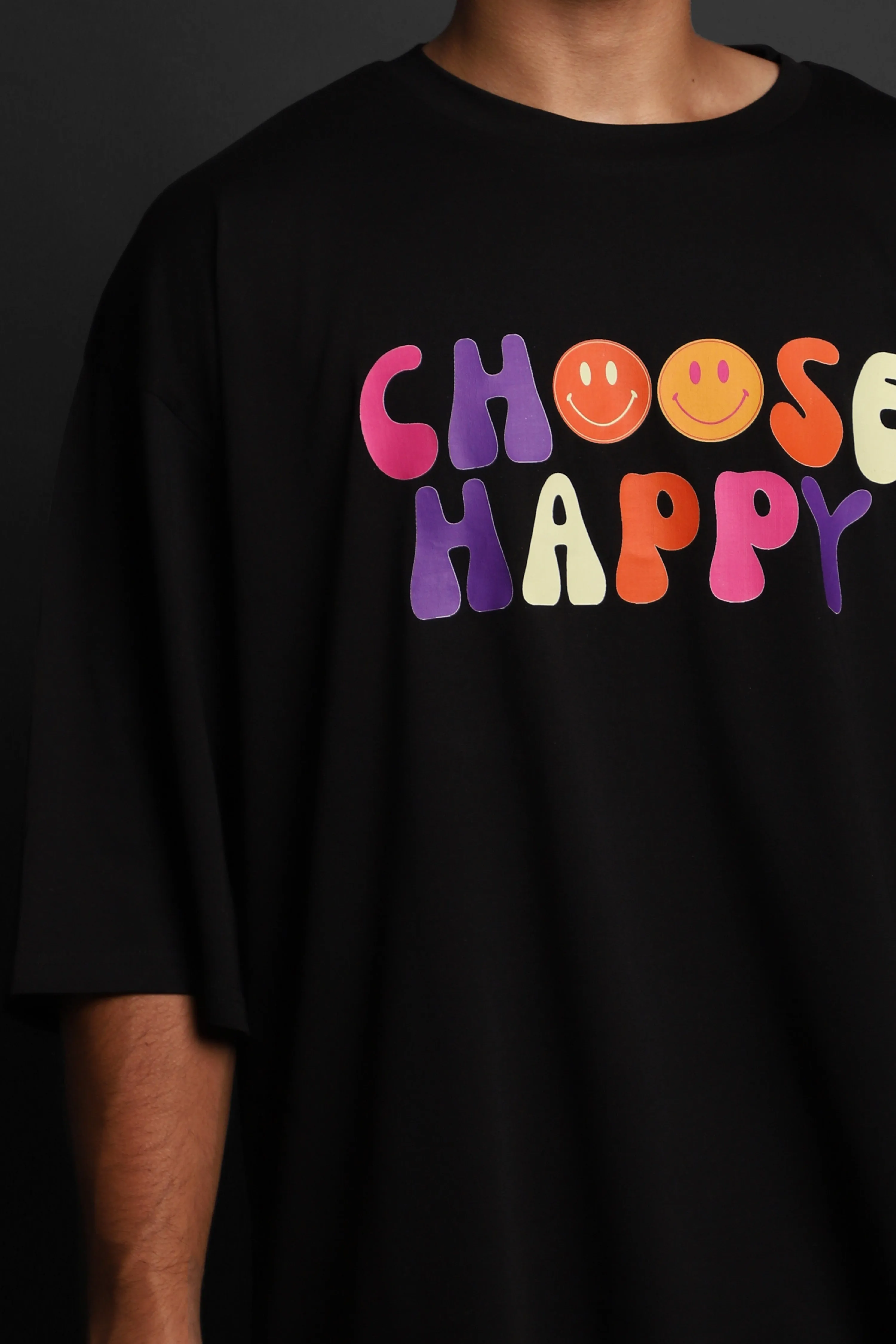 CHOOSE HAPPY MEN'S PRINTED OVER SIZE TEE#16