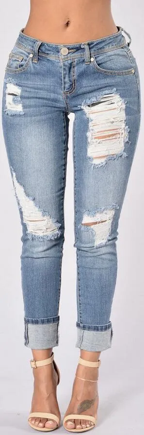 Clearance 9/10 Holes Ripped Straight Slim Beggar Edge Jeans