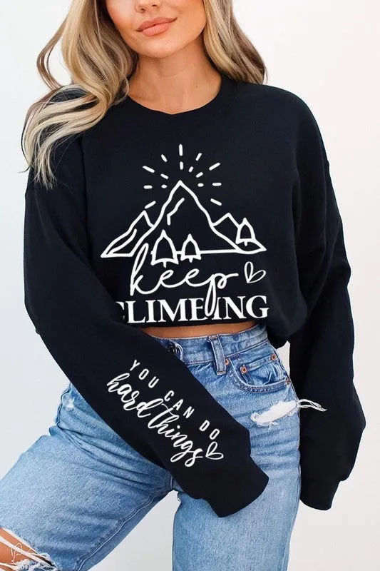 Climbing Faith Sleeve Graphic Fleece Sweatshirts