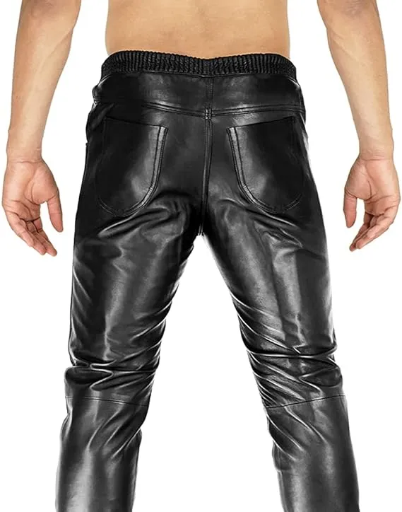 Delara Men's Red Faux Leather Pants