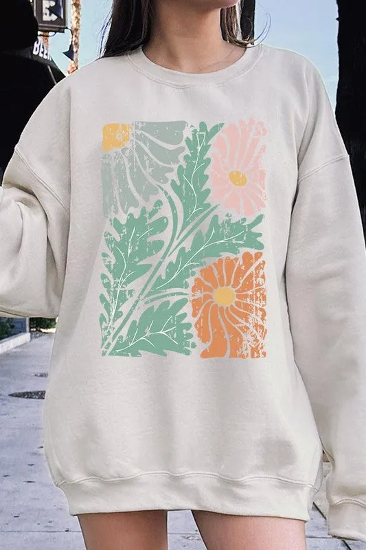 Distressed Boho flower Graphic Fleece Sweatshirts