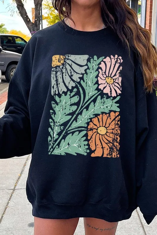 Distressed Boho flower Graphic Fleece Sweatshirts