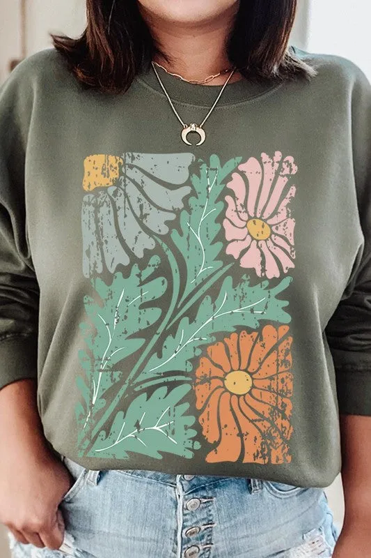 Distressed Boho flower Graphic Fleece Sweatshirts