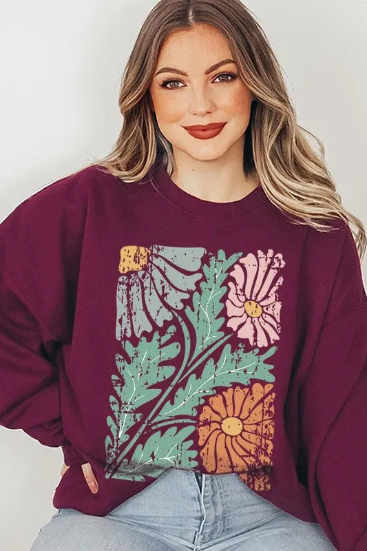 Distressed Boho flower Graphic Fleece Sweatshirts