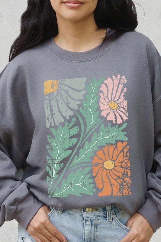 Distressed Boho flower Graphic Fleece Sweatshirts