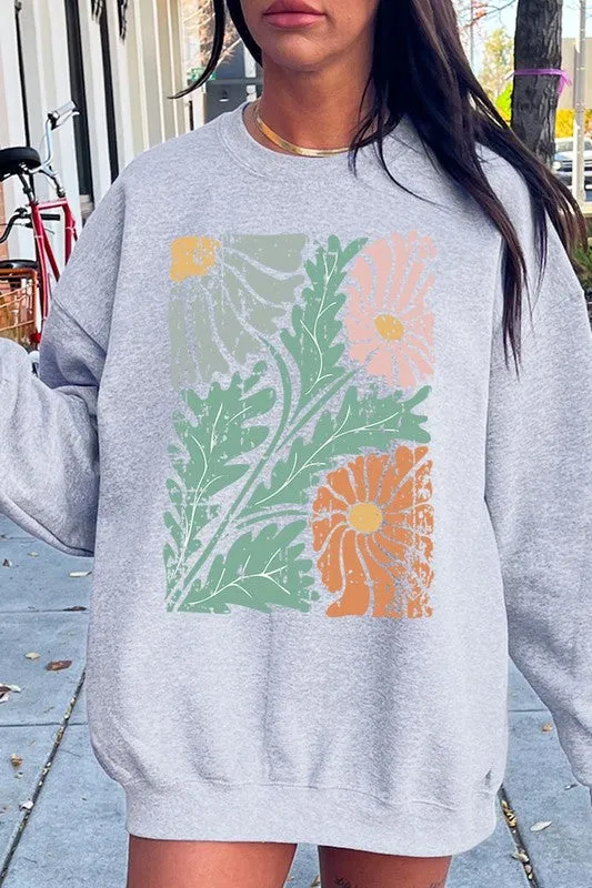 Distressed Boho flower Graphic Fleece Sweatshirts