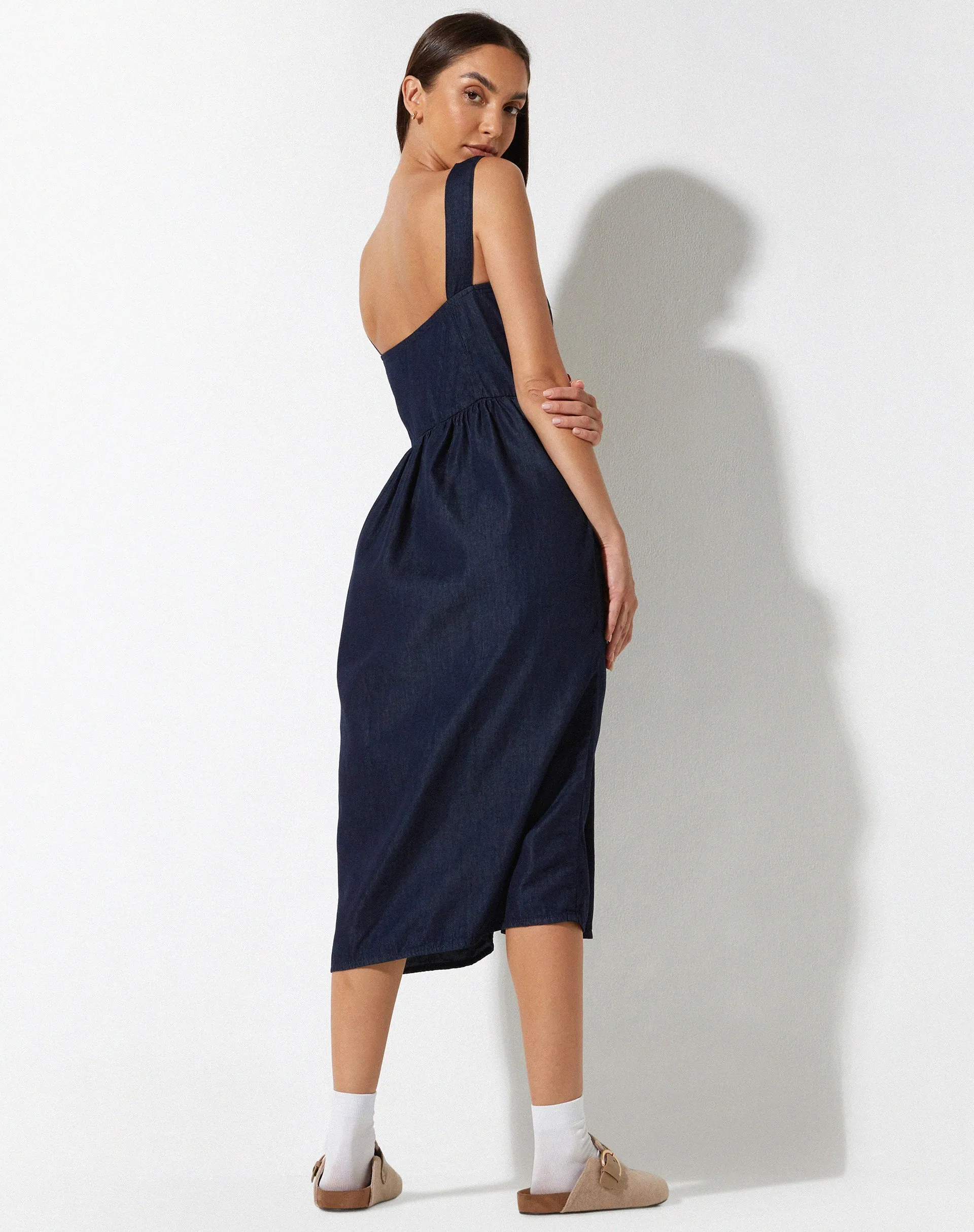 Doraya Midi Dress in Denim Blue Chambray