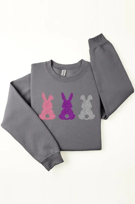 Easter Bunny Glitter Graphic Fleece Sweatshirts