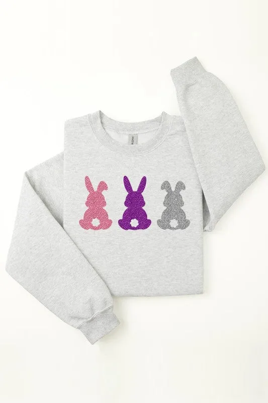 Easter Bunny Glitter Graphic Fleece Sweatshirts