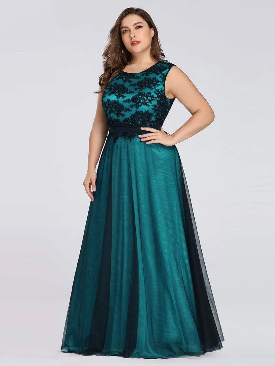 Floor Length Plus Size Lace Evening Dresses with Black Brocade