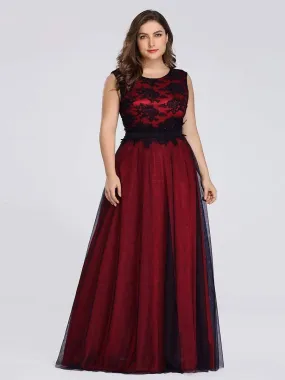 Floor Length Plus Size Lace Evening Dresses with Black Brocade