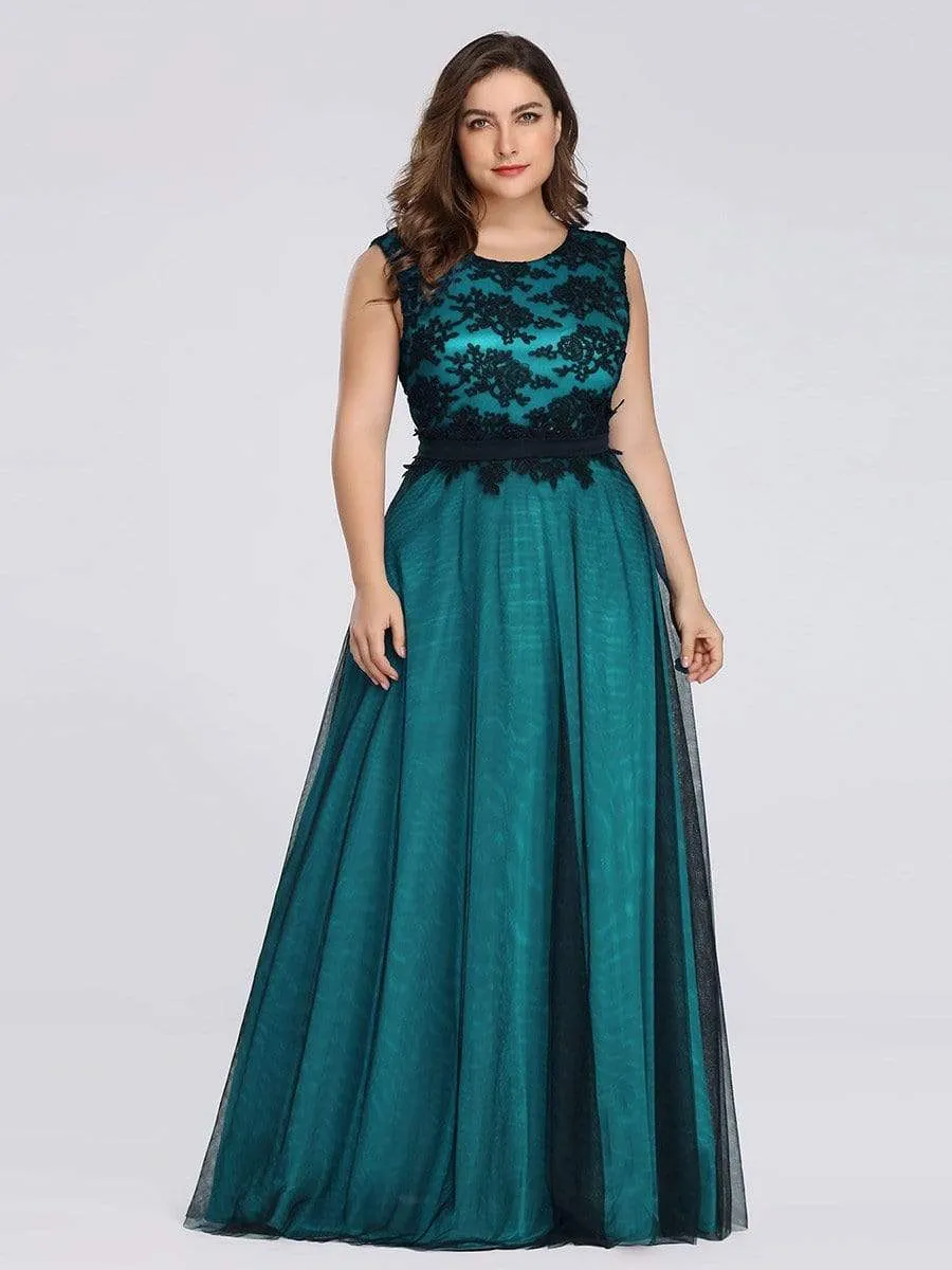 Floor Length Plus Size Lace Evening Dresses with Black Brocade