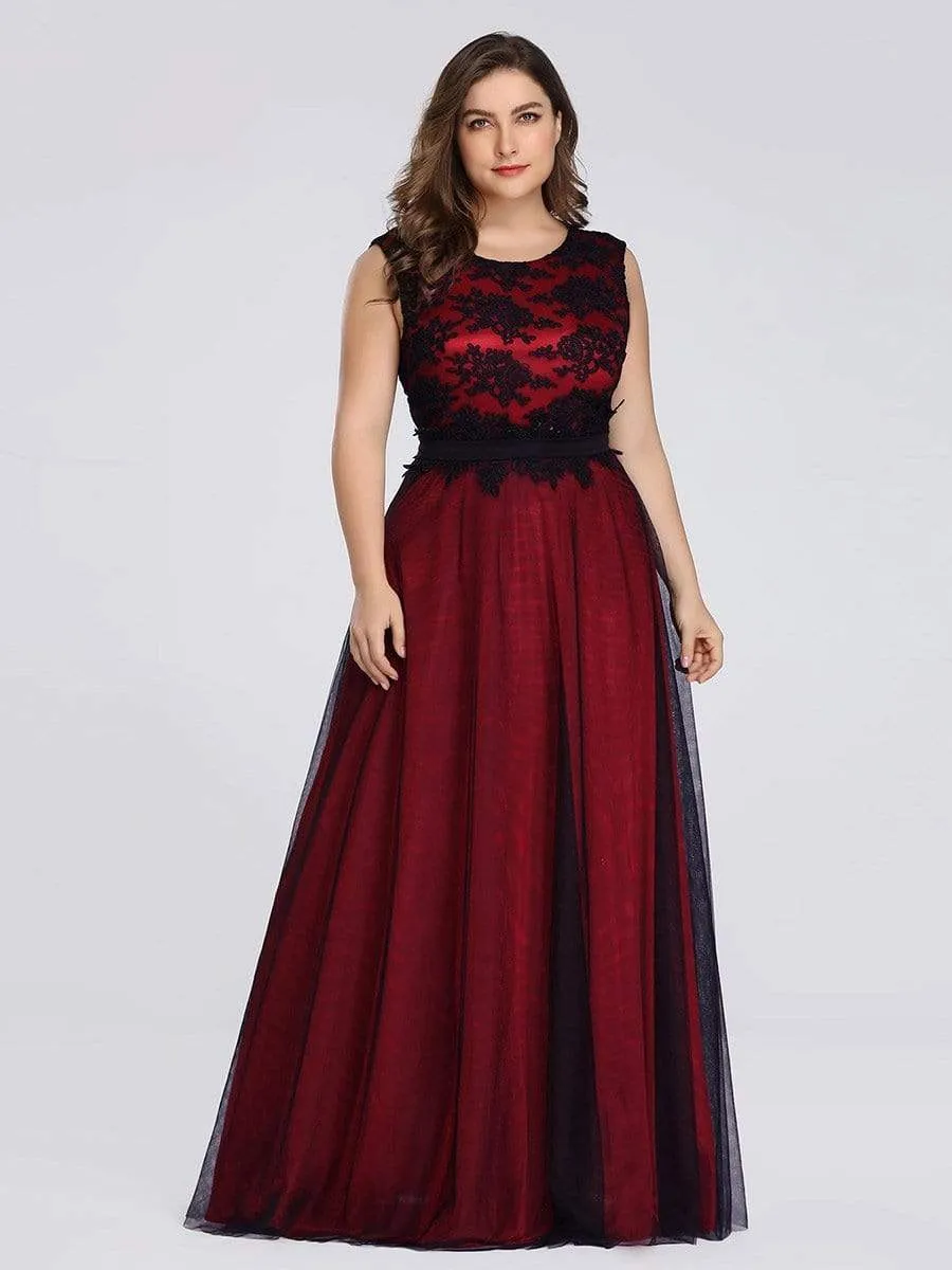 Floor Length Plus Size Lace Evening Dresses with Black Brocade