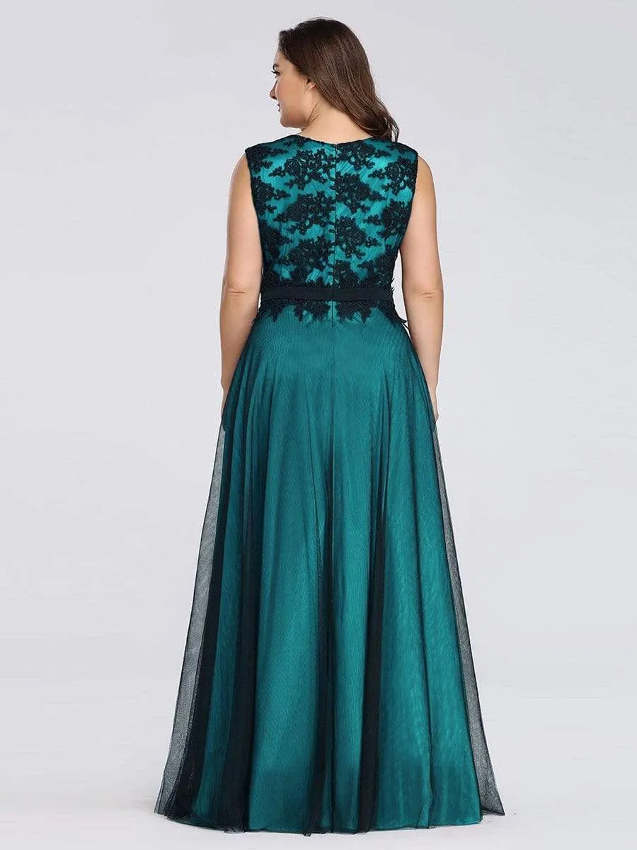 Floor Length Plus Size Lace Evening Dresses with Black Brocade