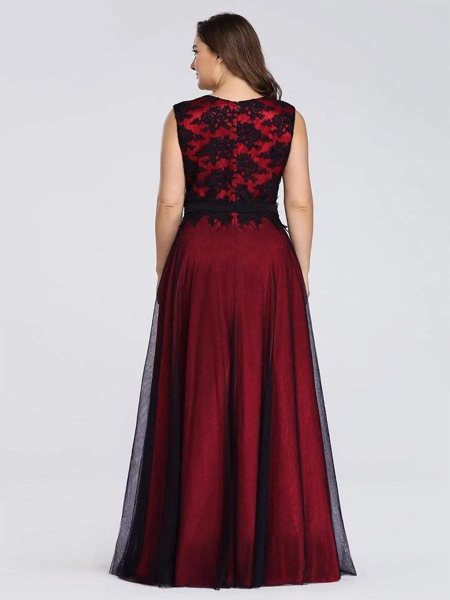 Floor Length Plus Size Lace Evening Dresses with Black Brocade