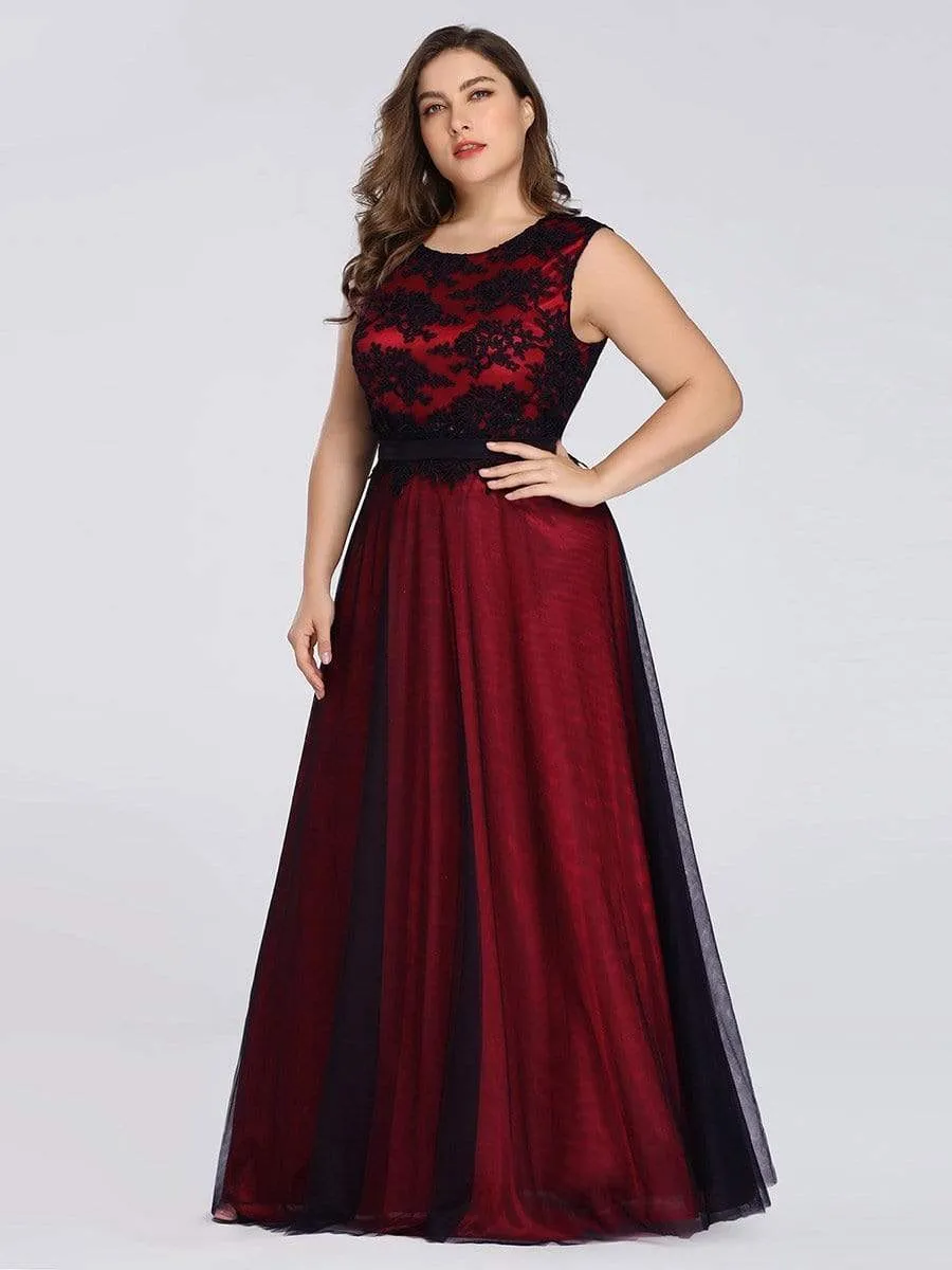 Floor Length Plus Size Lace Evening Dresses with Black Brocade