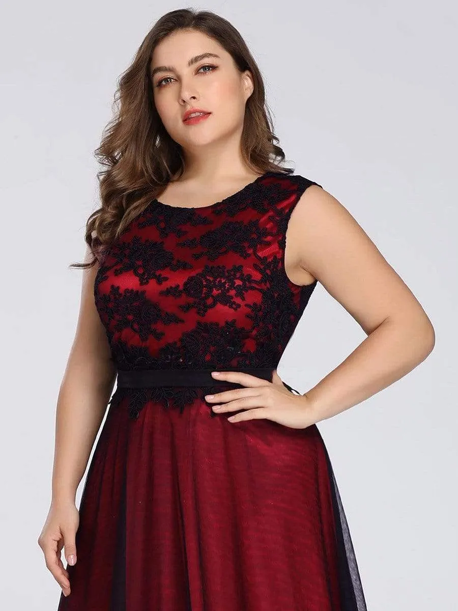 Floor Length Plus Size Lace Evening Dresses with Black Brocade