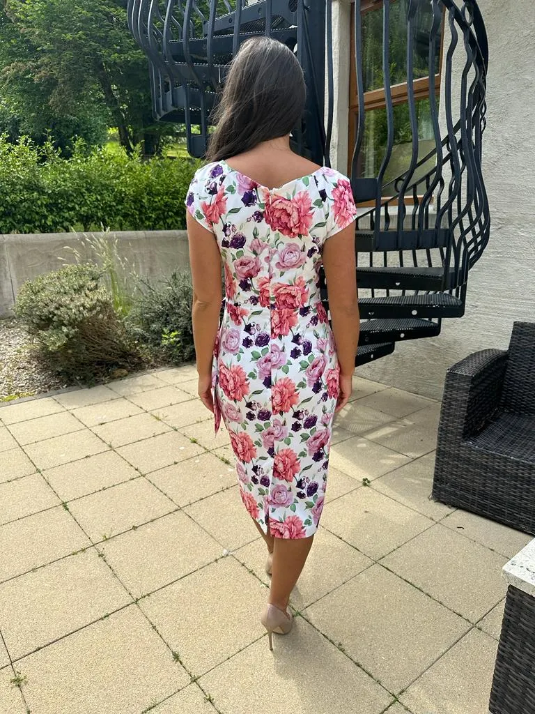 Floral Hourglass Midi Wedding Guest Dress