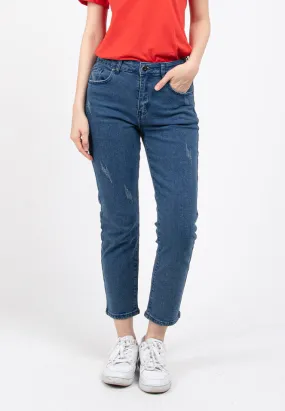 Forest Ladies Mid Rise Slim Fit Ripped Cropped Jeans | Seluar Jeans Perempuan - 810523