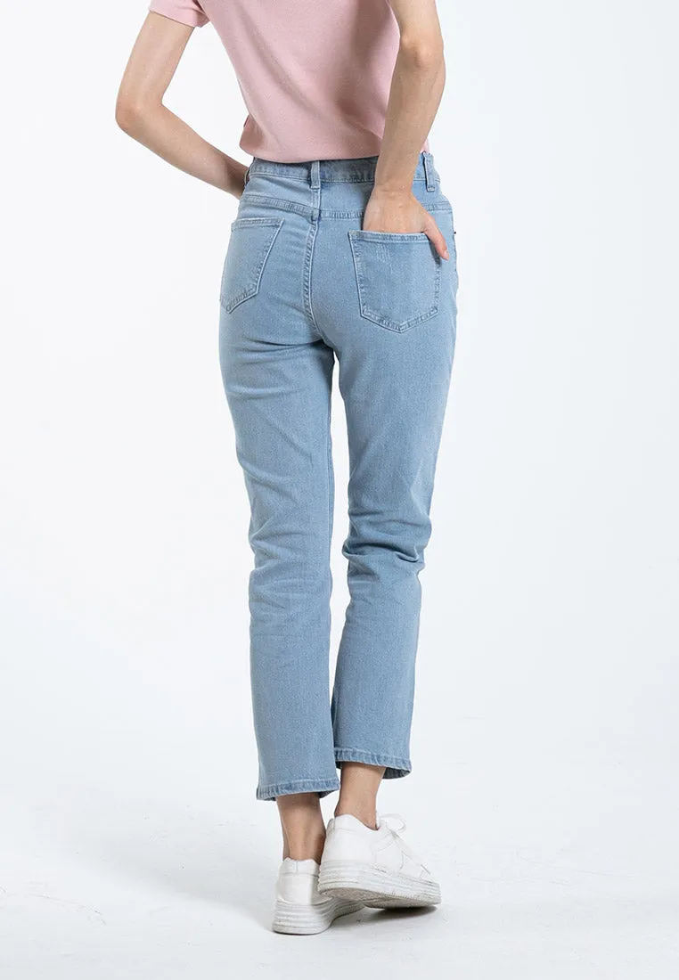 Forest Ladies Mid Rise Slim Fit Ripped Cropped Jeans | Seluar Jeans Perempuan - 810523