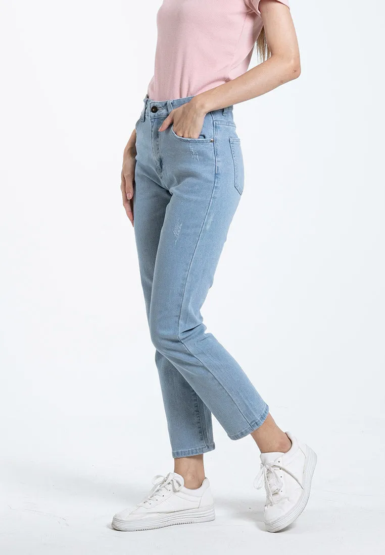 Forest Ladies Mid Rise Slim Fit Ripped Cropped Jeans | Seluar Jeans Perempuan - 810523