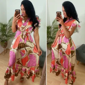 FRILL HALF SLEEVE MULTI COLOUR  MAXI