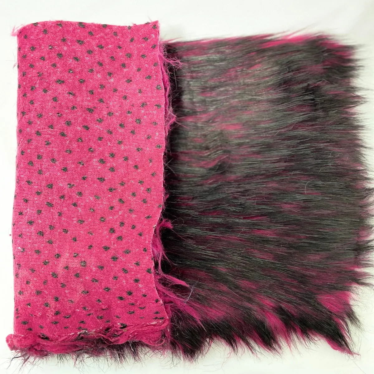 Fuchsia Black Husky Print Long Pile Shaggy Faux Fur Fabric