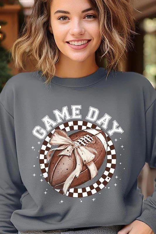 Game Day Football Bow Graphic Fleece Sweatshirts