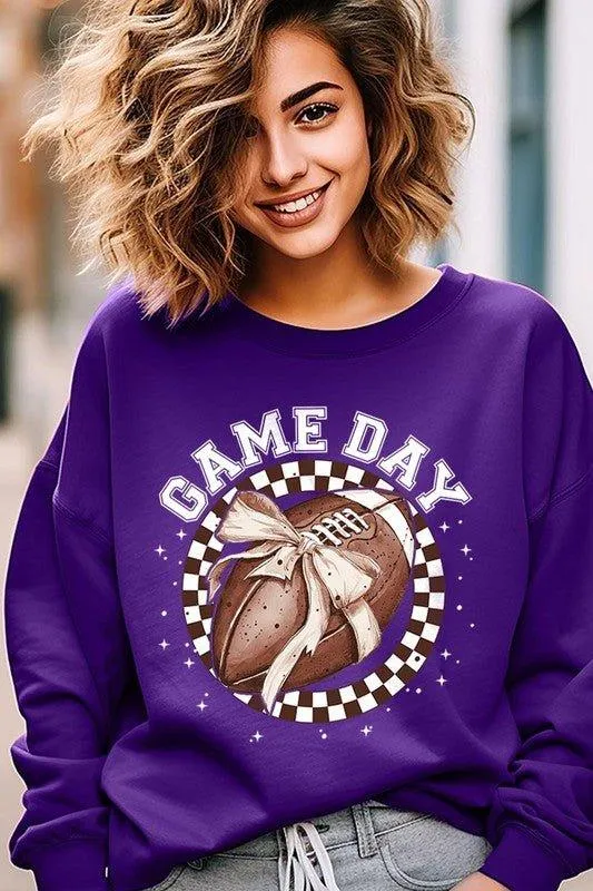 Game Day Football Bow Graphic Fleece Sweatshirts