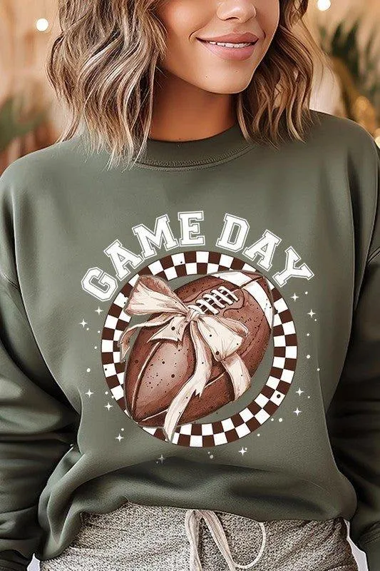 Game Day Football Bow Graphic Fleece Sweatshirts