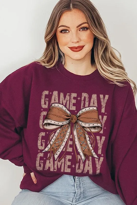 Game Day Football Bow Graphic Fleece Sweatshirts