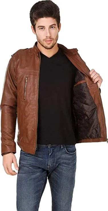 Garmadian Brown Faux Leather Jacket for Men