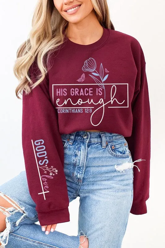 Grace is Enough Sleeve Graphic Fleece Sweatshirts