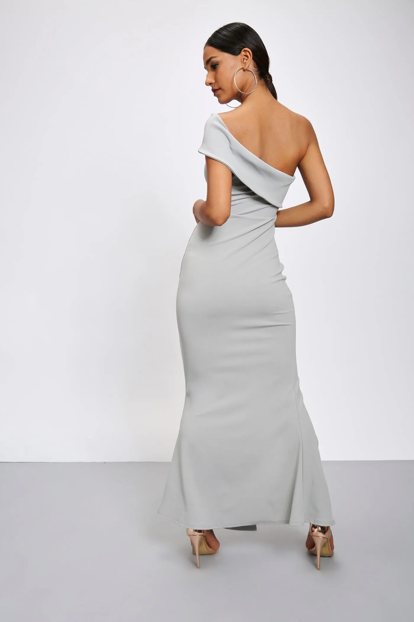 Grey One Shouldered Split Front Maxi